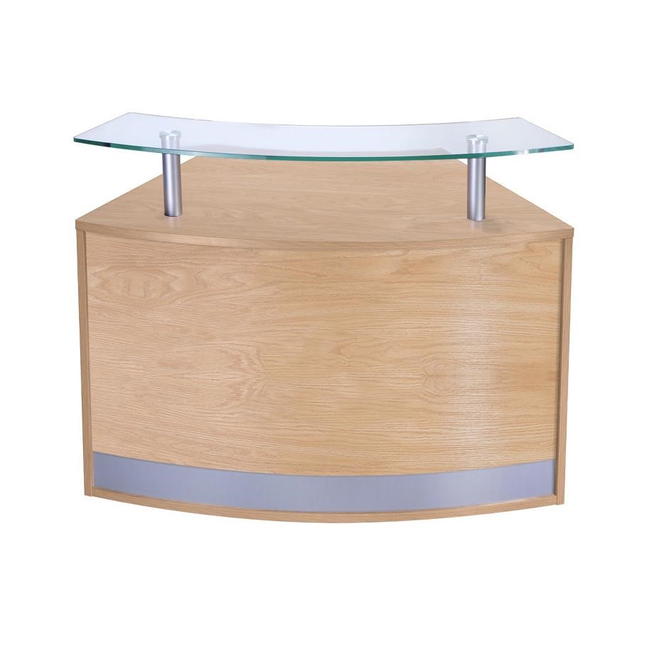 Low Curved Reception Modular Counter In Crown Cut Oak Office Resale