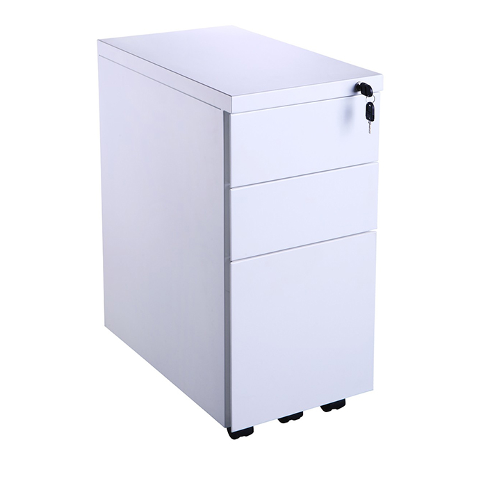 3 Drawer Metal Slimline Mobile Pedestal In White Office Resale