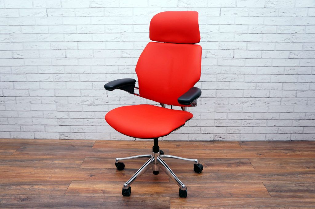 Executive Humanscale Freedom Chair With Headrest In Red Faux Leather