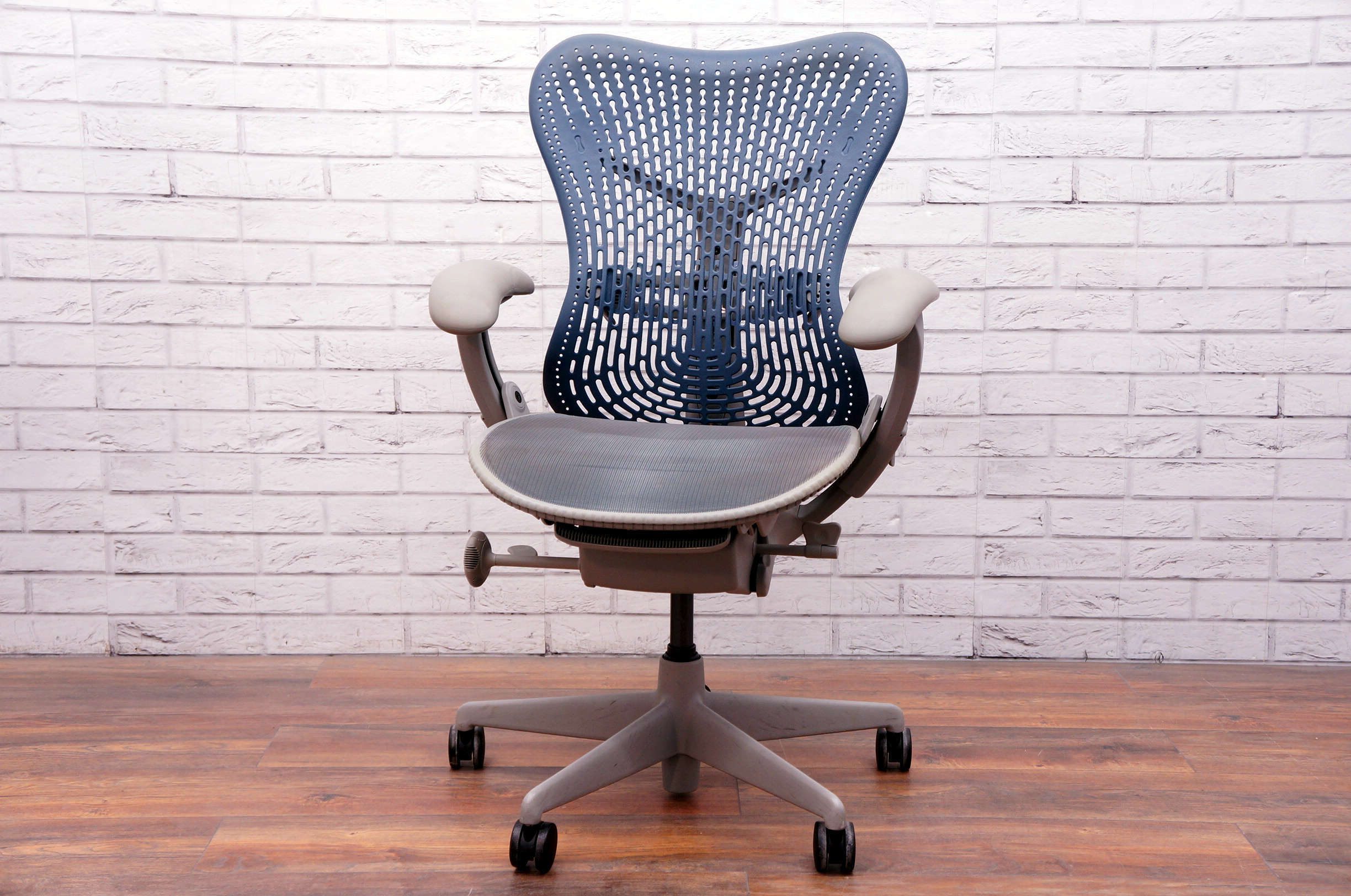 Herman Miller Mirra Chair With No Forward Tilt In Blue & Grey Office Resale