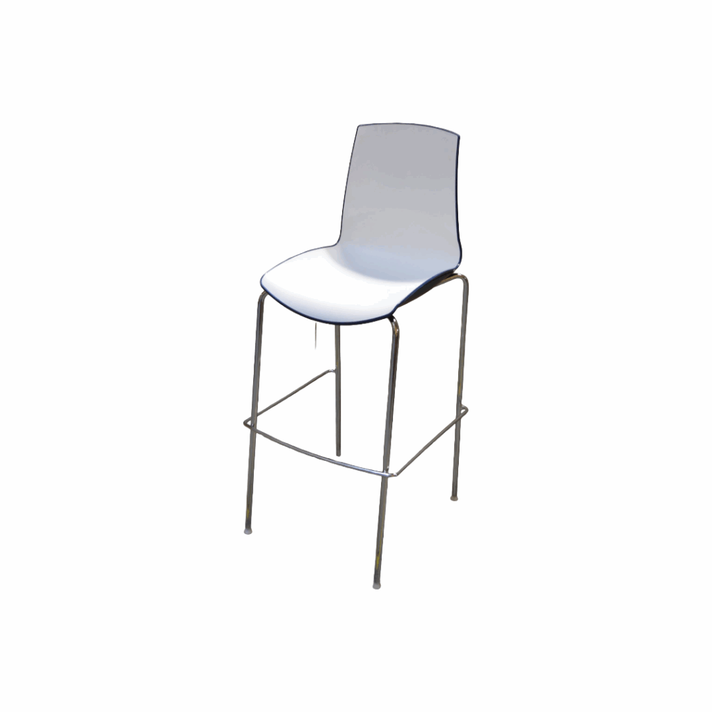 Connection Ice Bar Stool, White Back & Seat, Navy Frame, Chrome Base ...
