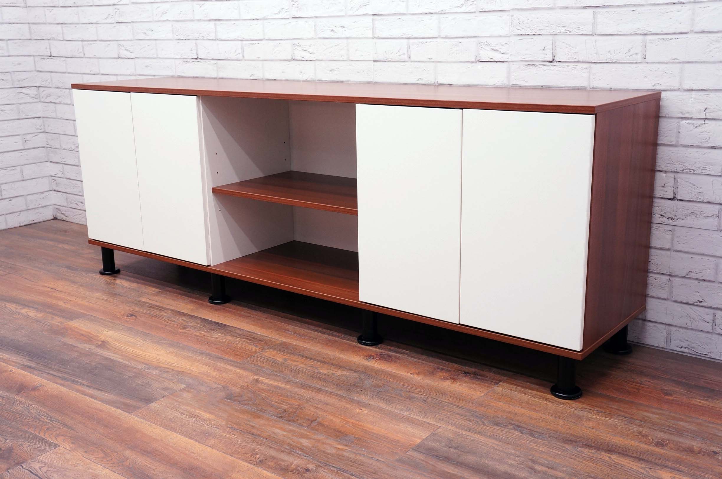 Bespoke Desk High Credenza Unit In Dark Walnut & White Office Resale