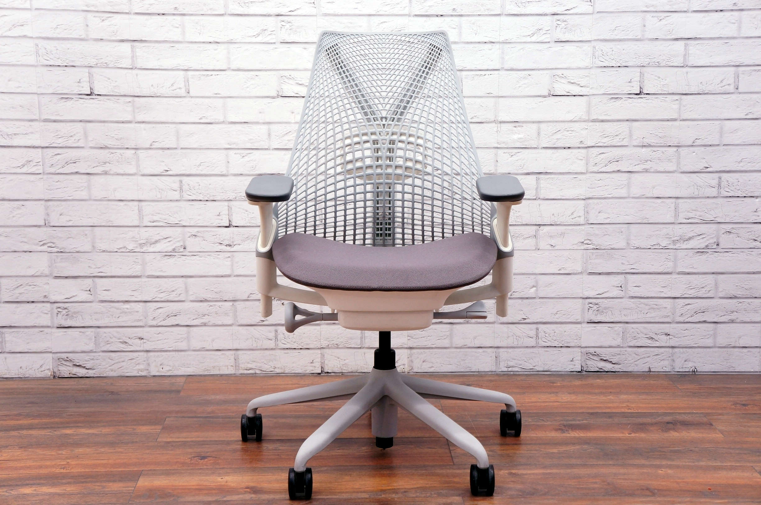 Herman Miller Sayl Task Chair, Grey Mesh Back, Grey Fabric Seat, White