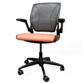 Humanscale Diffrient World Task Chair In Black & Orange on White Background