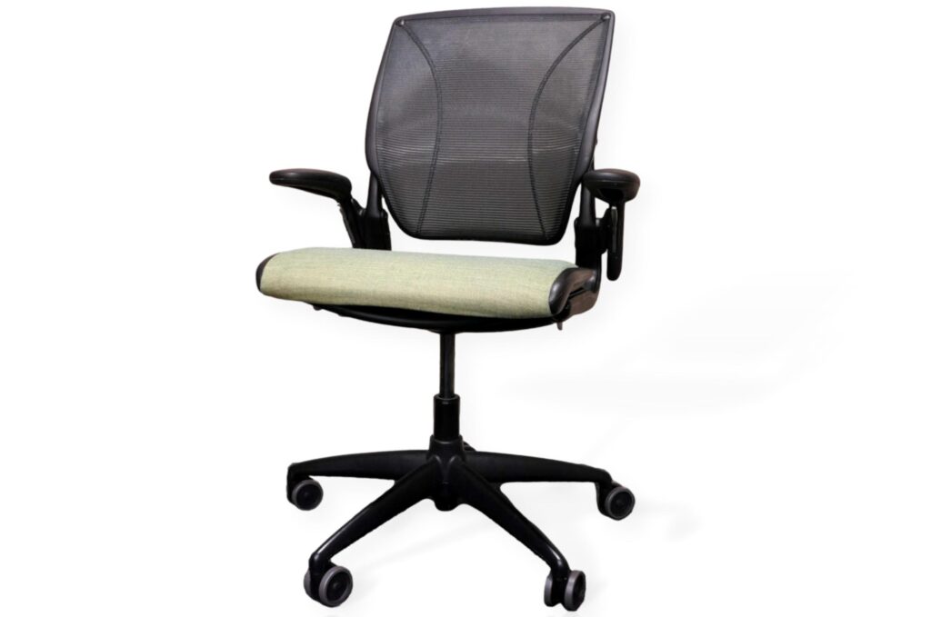 Humanscale Diffrient World Task Chair In Black & Green on White Background