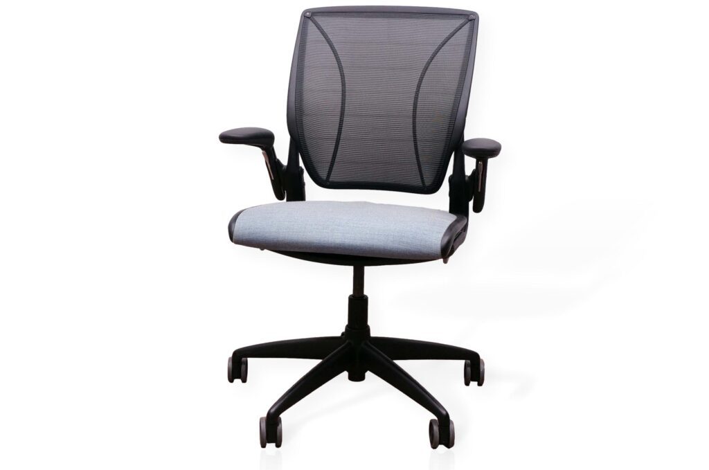 Humanscale Diffrient World Task Chair In Black & Blue on White Background