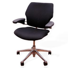 humanscale freedom chair in black fabric with polished aluminium frame