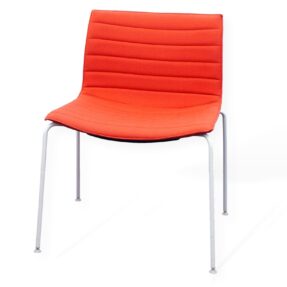 Arper Catifa 53 Chair, Blood Orange Fabric Back & Seat, White Legs