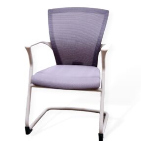 Bestuhl E1 Meeting Chair, Grey Mesh Back, Grey Fabric Seat, White Arms, White Cantilever Base