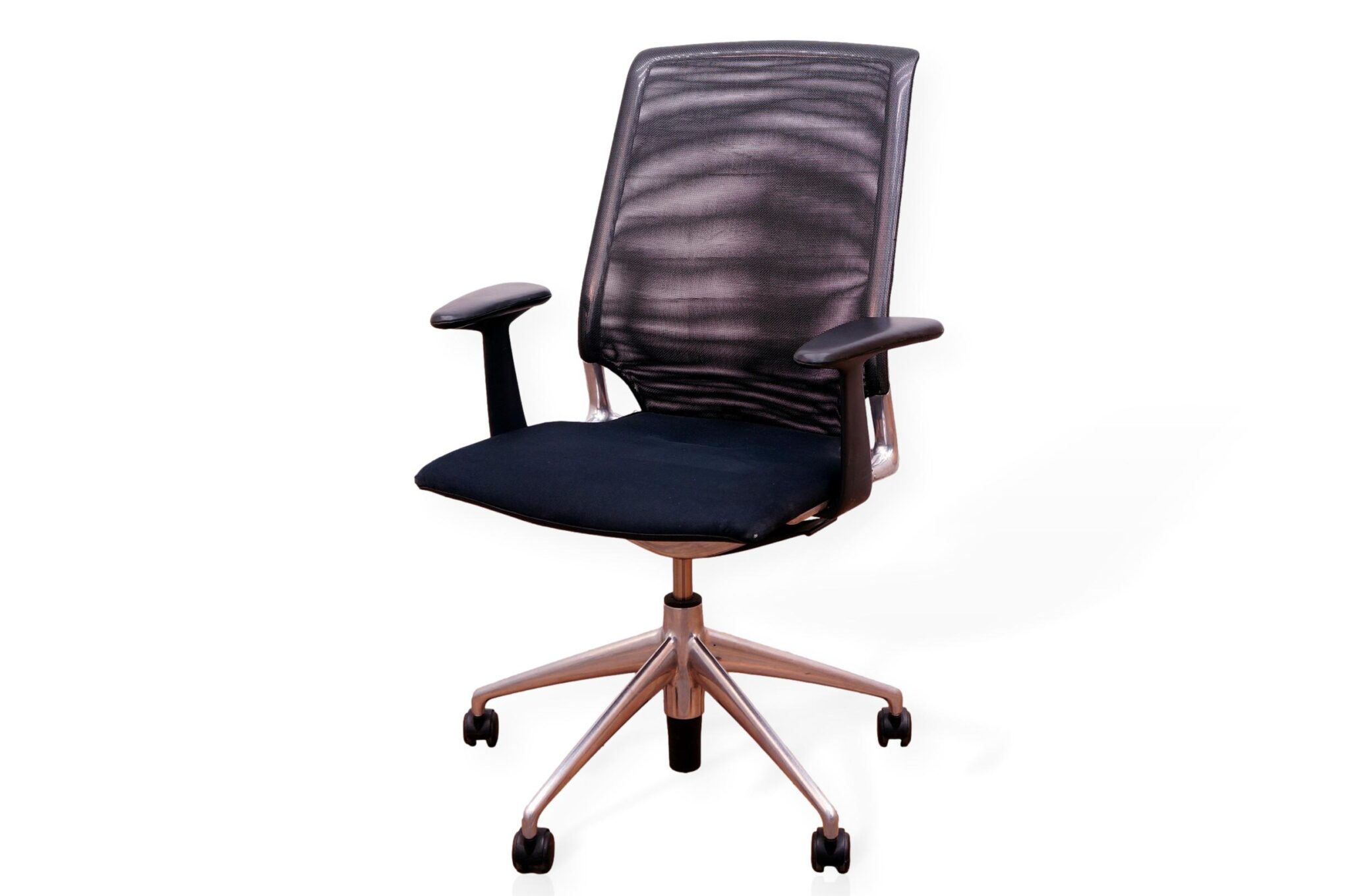 Vitra Meda Task Chair, Black Mesh Back, Black Fabric Seat, Black Arms