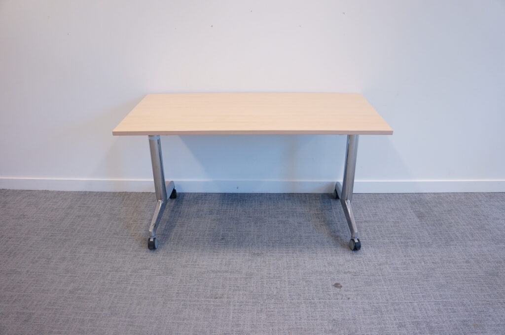 Steelcase Flip Top Twin Table with silver legs and wooden top