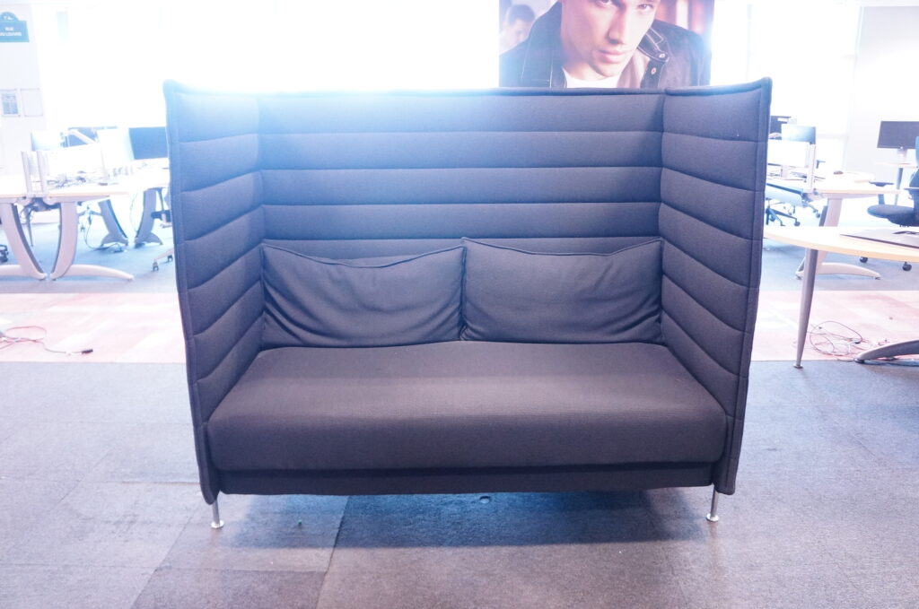 vitra alcove sofa in grey fabric with chrome frame