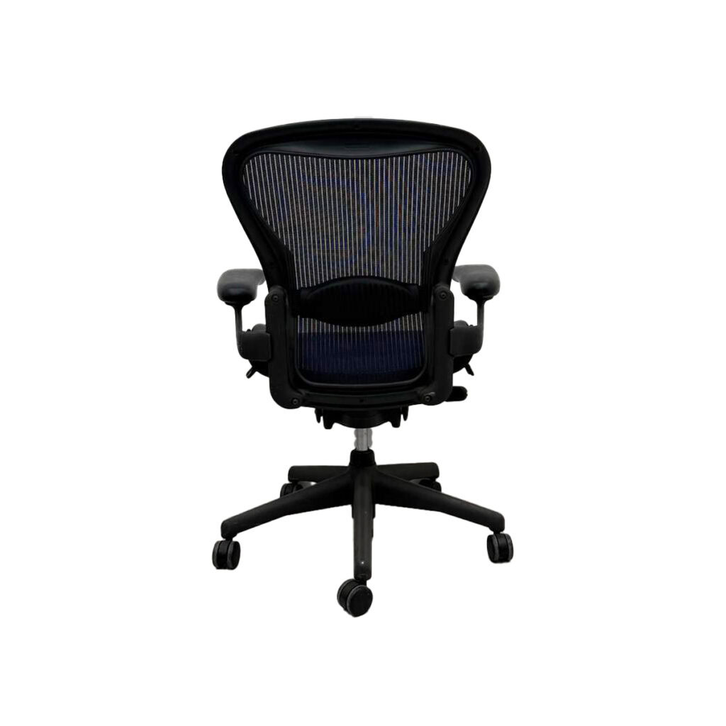 Herman Miller Aeron Blue Mesh Lumbar Fixed Arms Graphite Frame Rear Tilt Back
