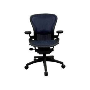 Herman Miller Aeron Blue Mesh Lumbar Fixed Arms Graphite Frame Rear Tilt Front