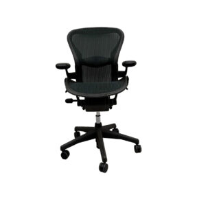 Herman Miller Aeron Green Mesh Lumbar Fixed Arms Graphite Frame Rear Tilt Front