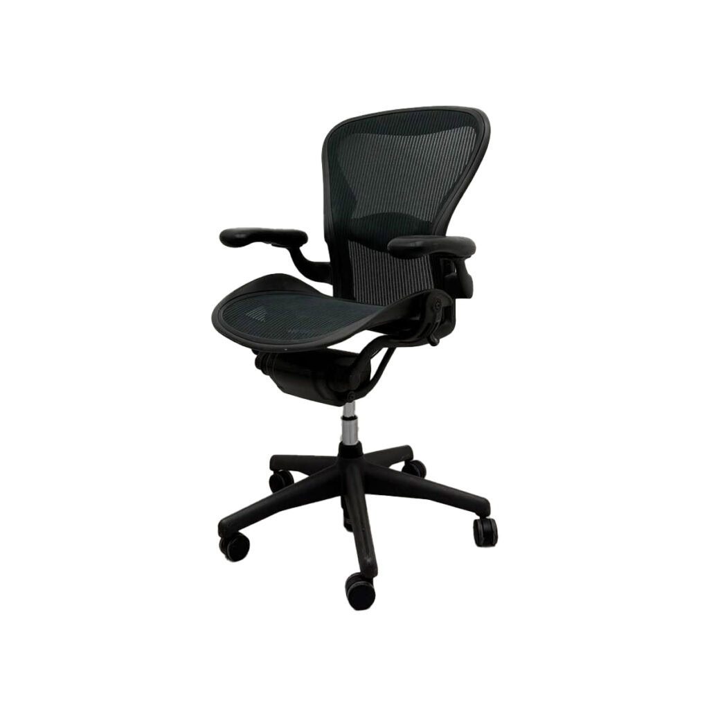 Herman Miller Aeron Green Mesh Lumbar Fixed Arms Graphite Frame Rear Tilt Side