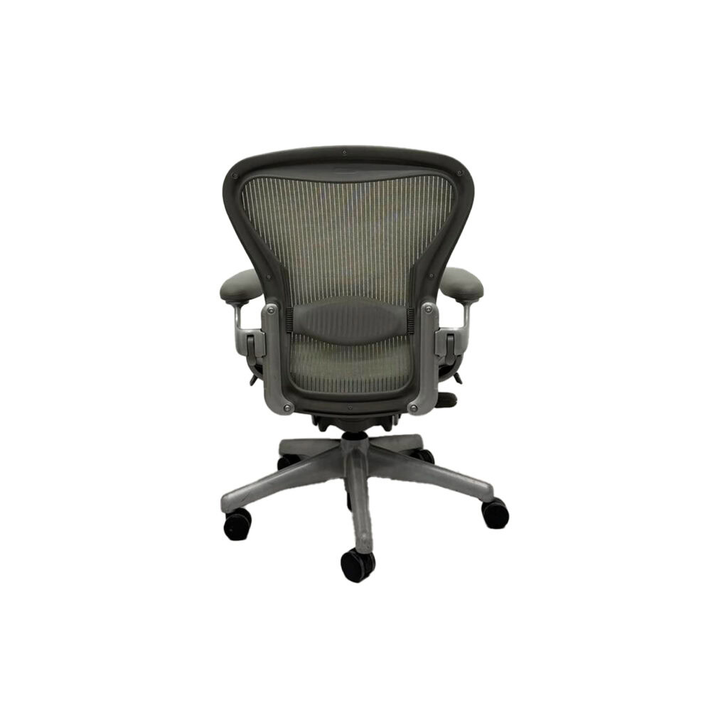 Herman Miller Aeron Light Grey Mesh Lumbar Lever Arm Titanium Grey Frame Fully Loaded Back
