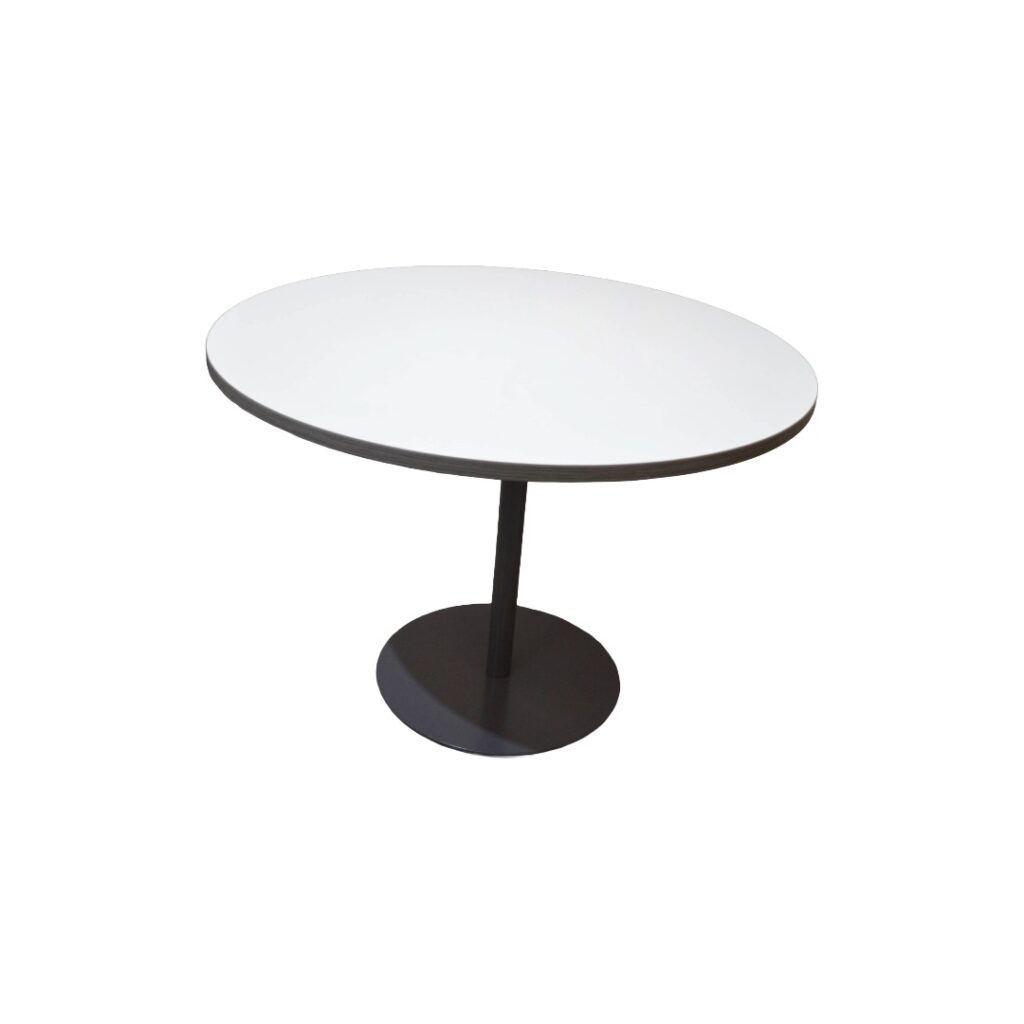 Knoll Round Table - White & Shorewood Top - Dark Grey Base