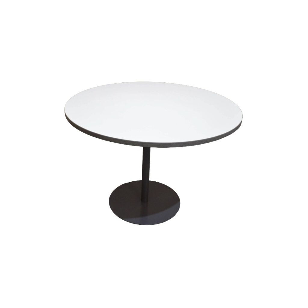 Knoll Round Table - White & Shorewood Top - Dark Grey Base