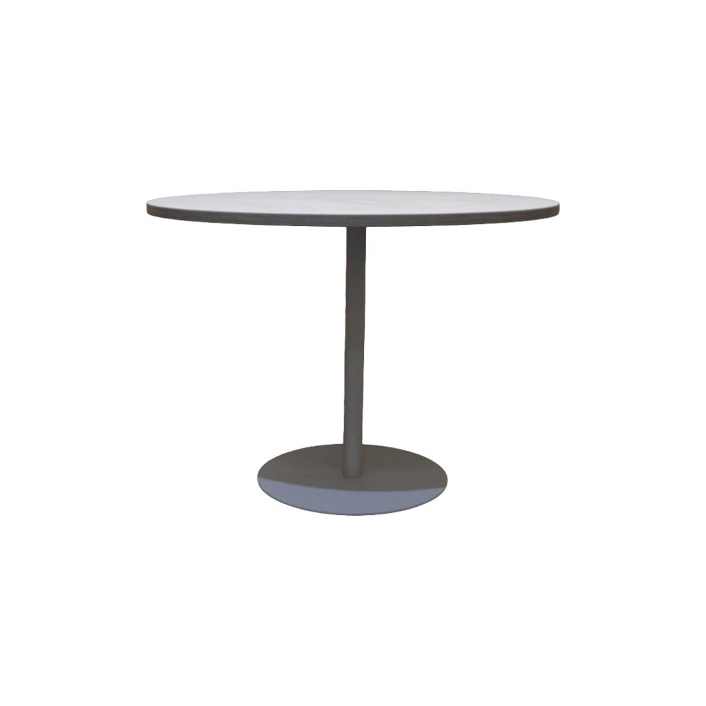 Knoll Round Table - White & Shorewood Top - Light Grey Base
