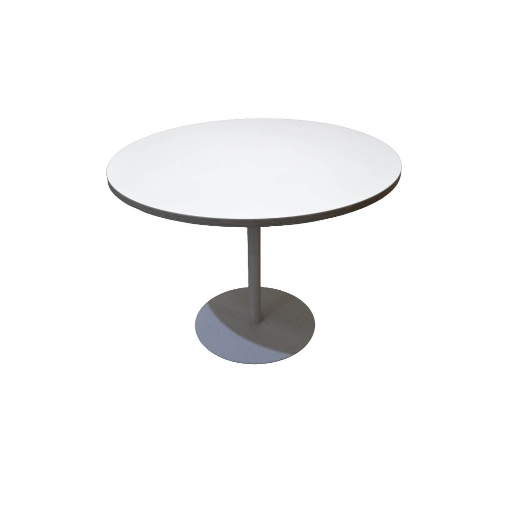 Knoll Round Table - White & Shorewood Top - Light Grey Base