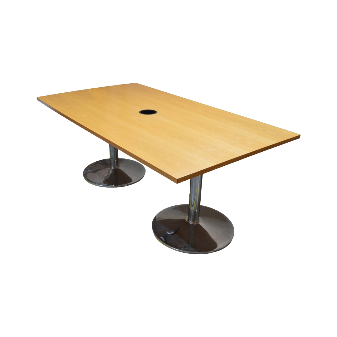 Meeting Table Oak Top Chrome Dual Base (3) OR Meeting Table